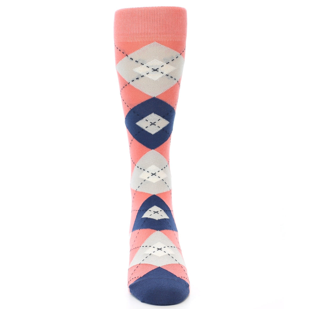 Coral Navy Argyle Wedding Groomsmen Men's Dress Socks