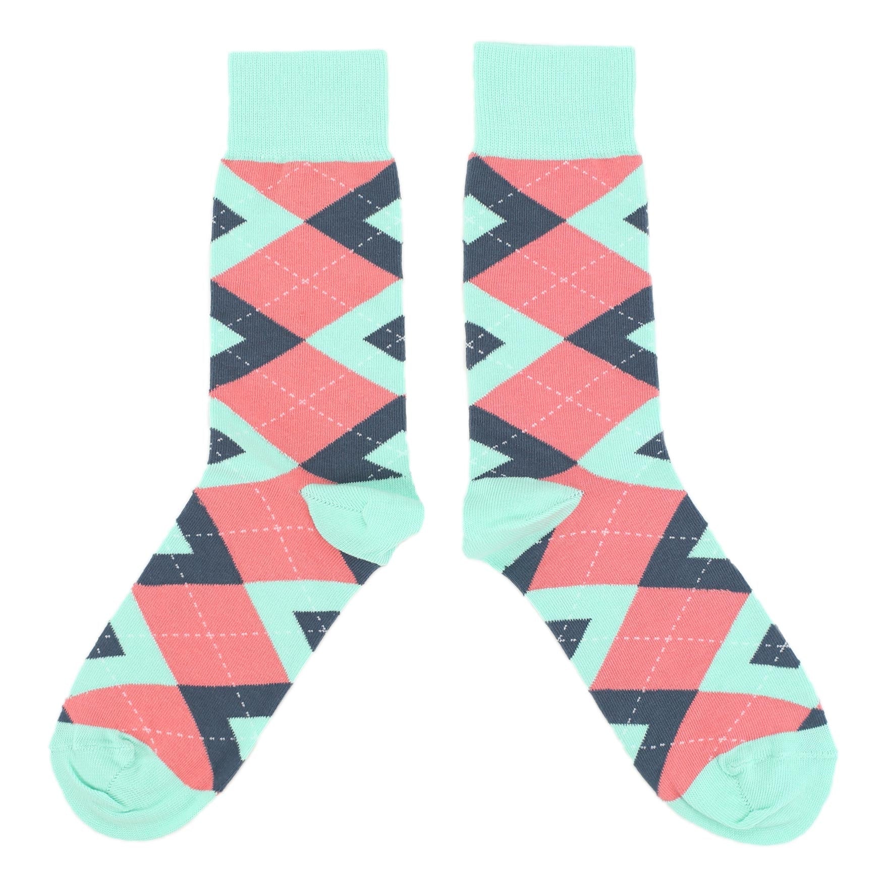 Coral Mint Argyle Wedding Groomsmen Men's Dress Socks