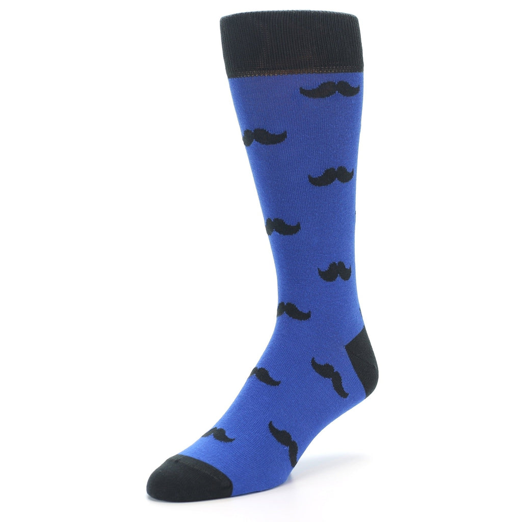 Blue Black Mustache Socks - Men’s Novelty Dress Socks