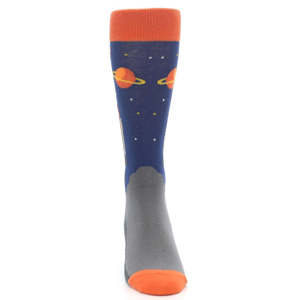 Blue Orange Spaceship Men's Dress Socks