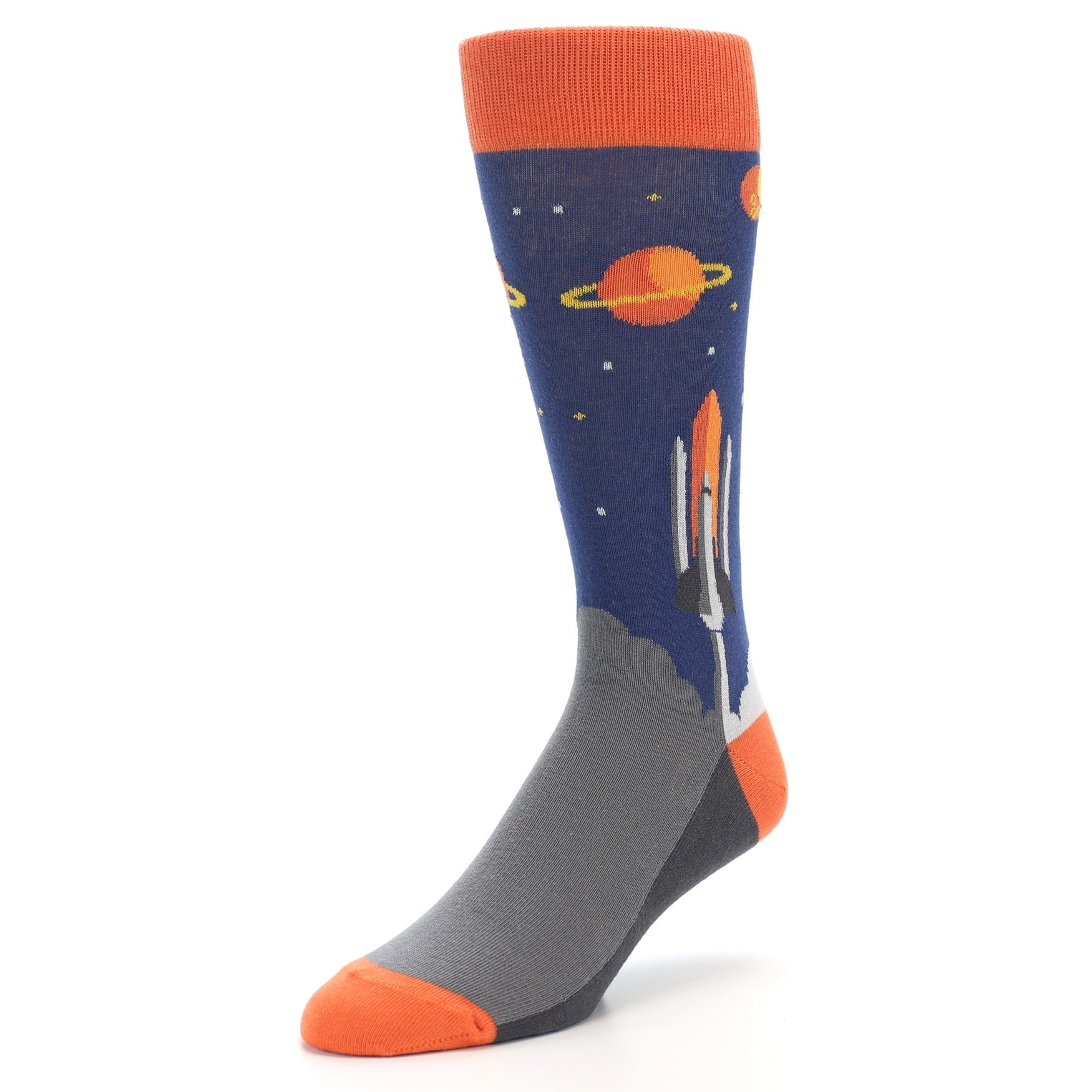 Blue Orange Spaceship Men's Dress Socks