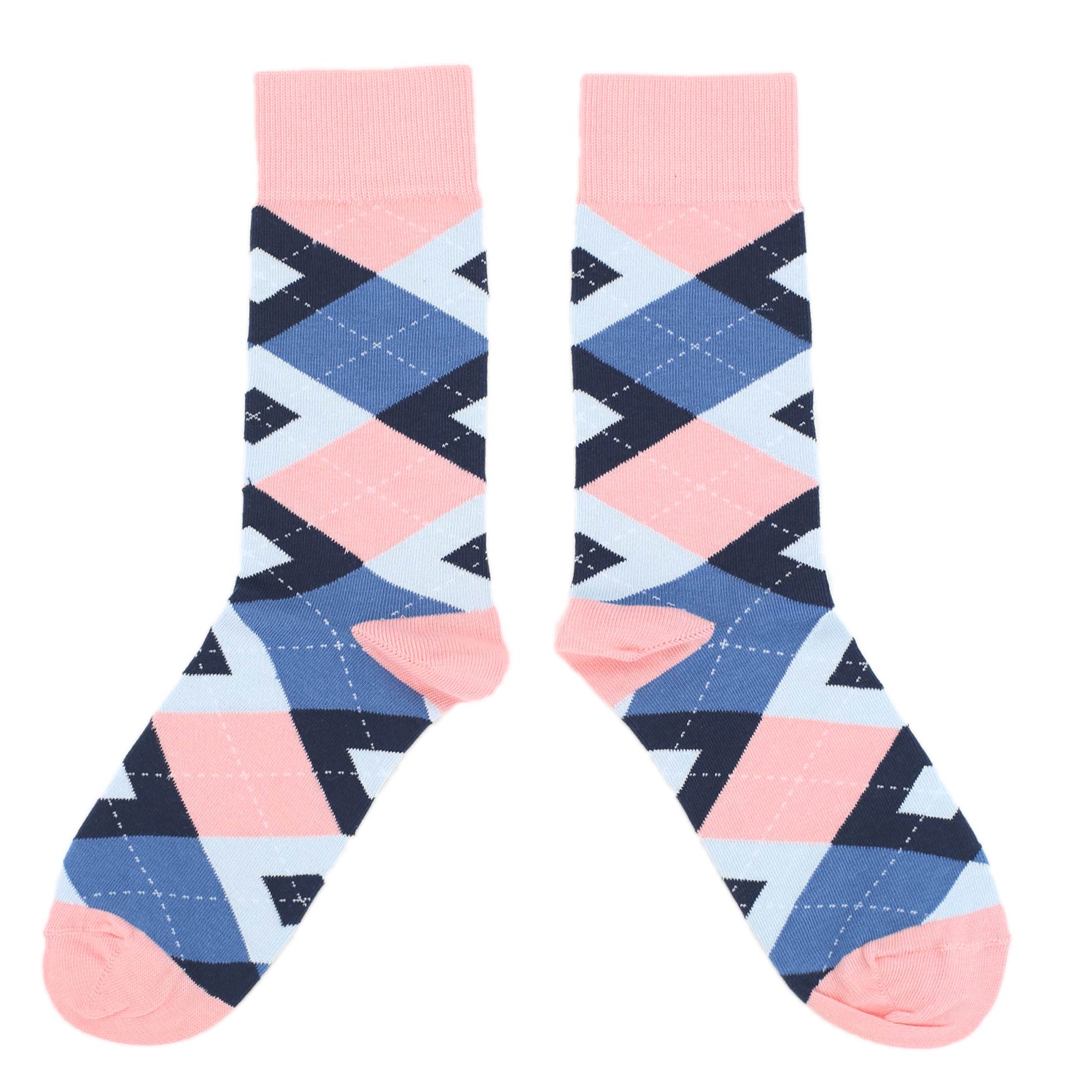 Pink Blue Argyle Wedding Groomsmen Men’s Dress Socks