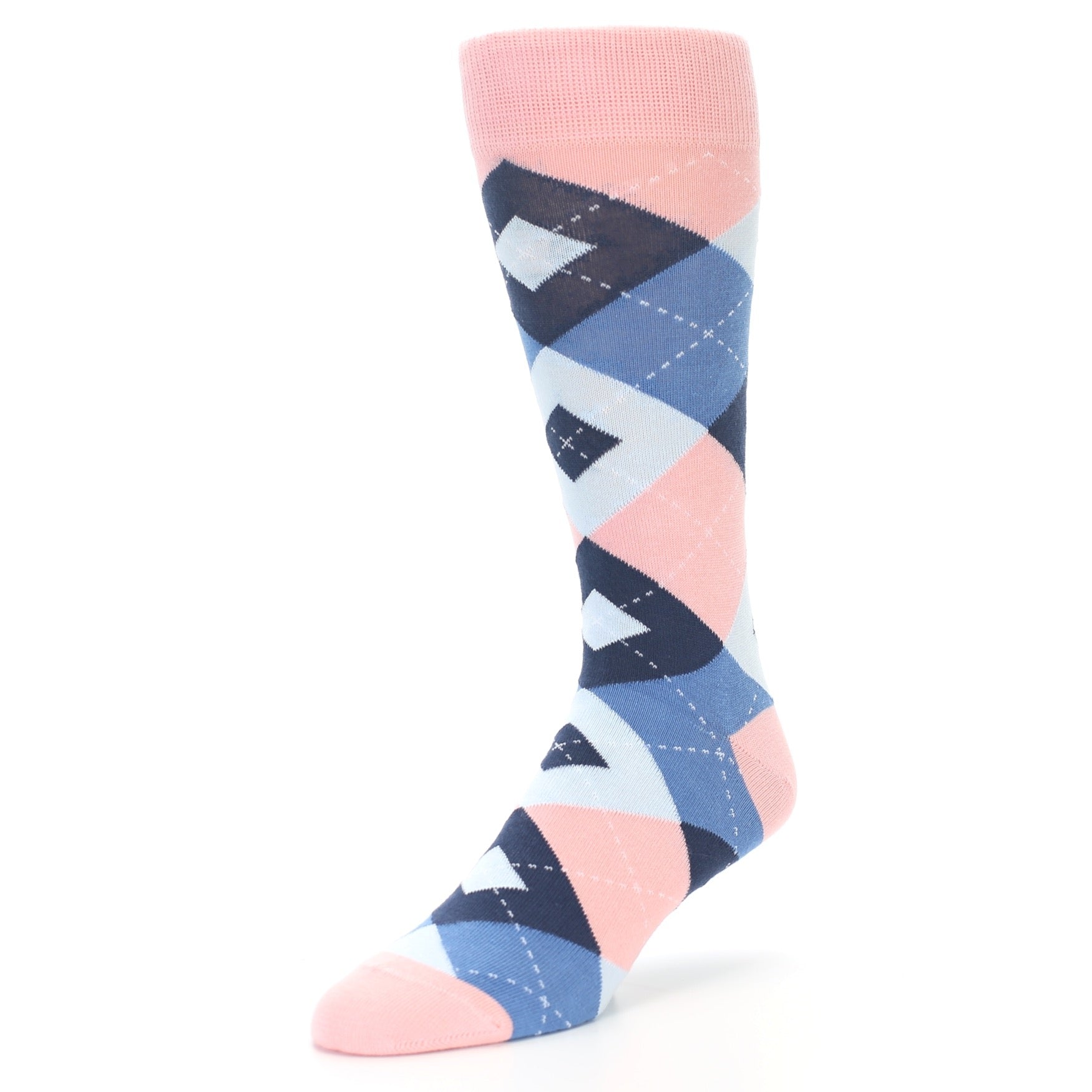 Pink Blue Argyle Wedding Groomsmen Men’s Dress Socks