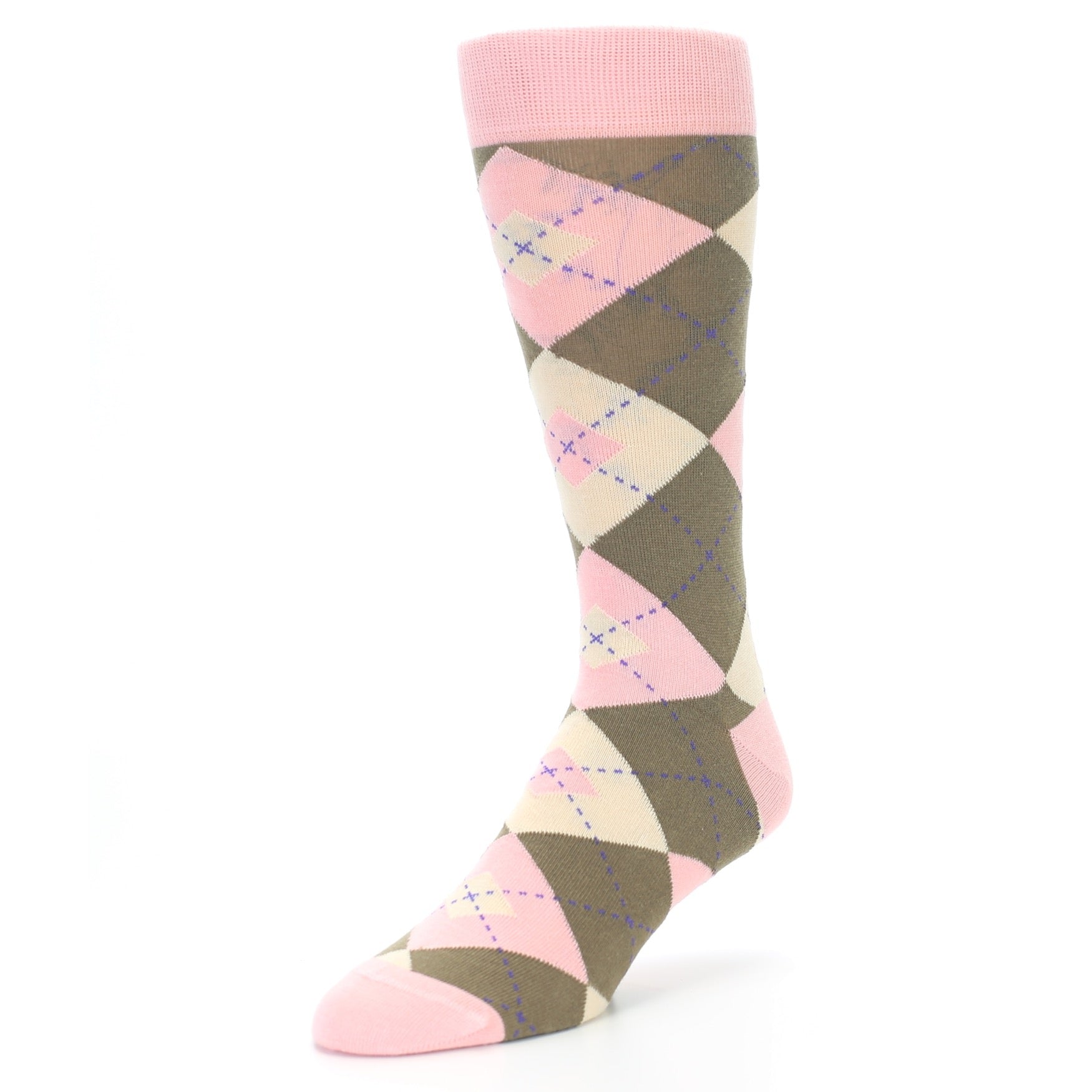 Pink Brown Tan Argyle Wedding Groomsmen Men’s Dress Socks