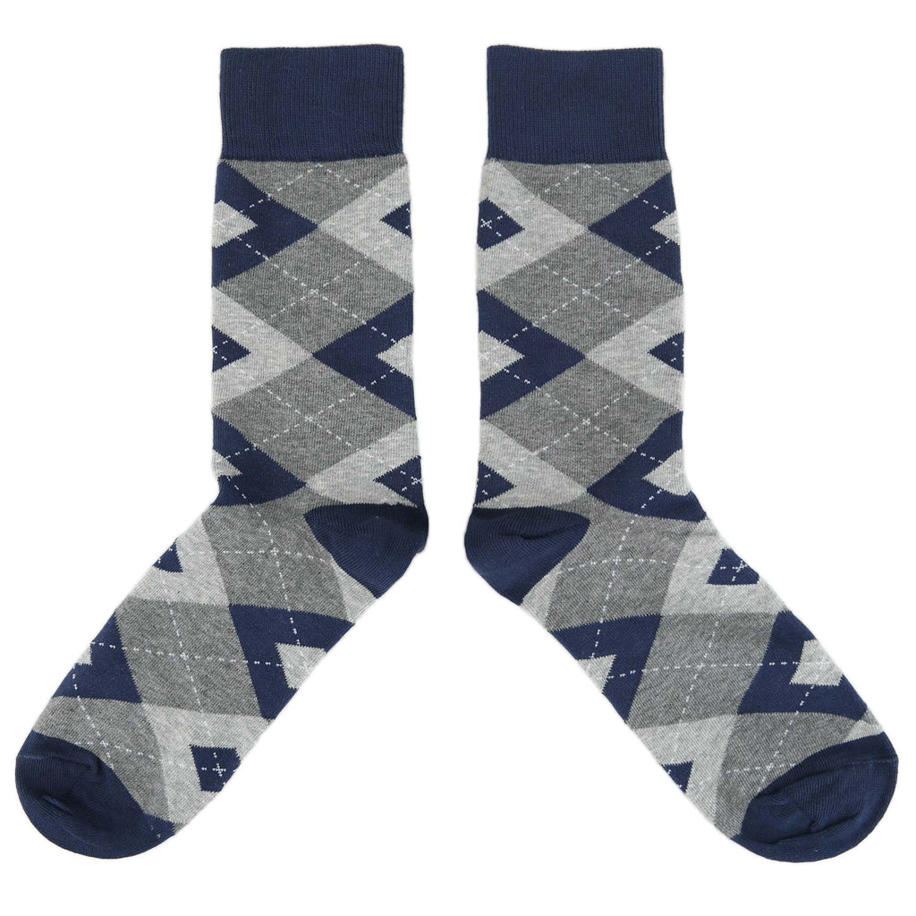 Navy Gray Argyle Wedding Groomsmen Men's Dress Socks with Navy Bow Tie