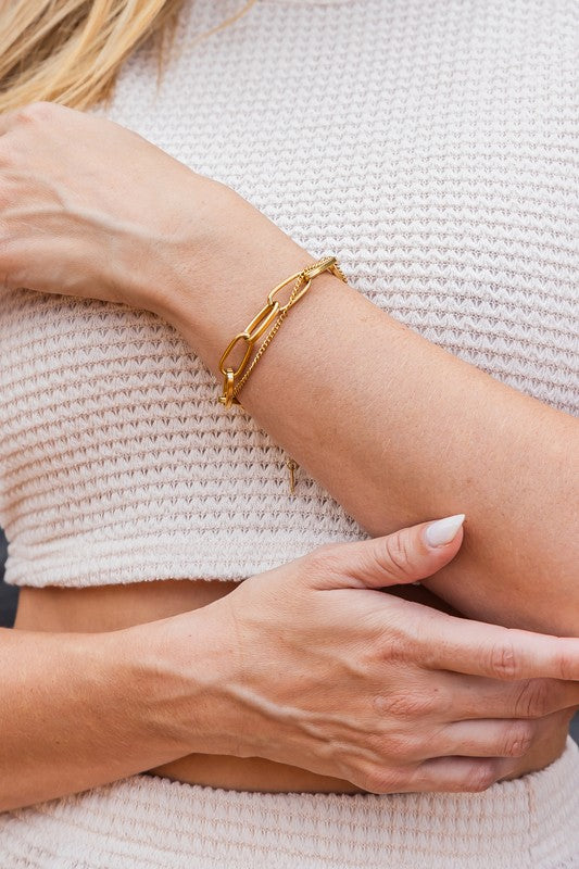 18K STAINLESS STEEL LAYERED PAPERCLIP BRACELET