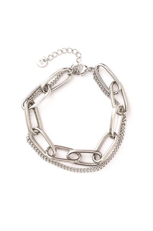 18K STAINLESS STEEL LAYERED PAPERCLIP BRACELET