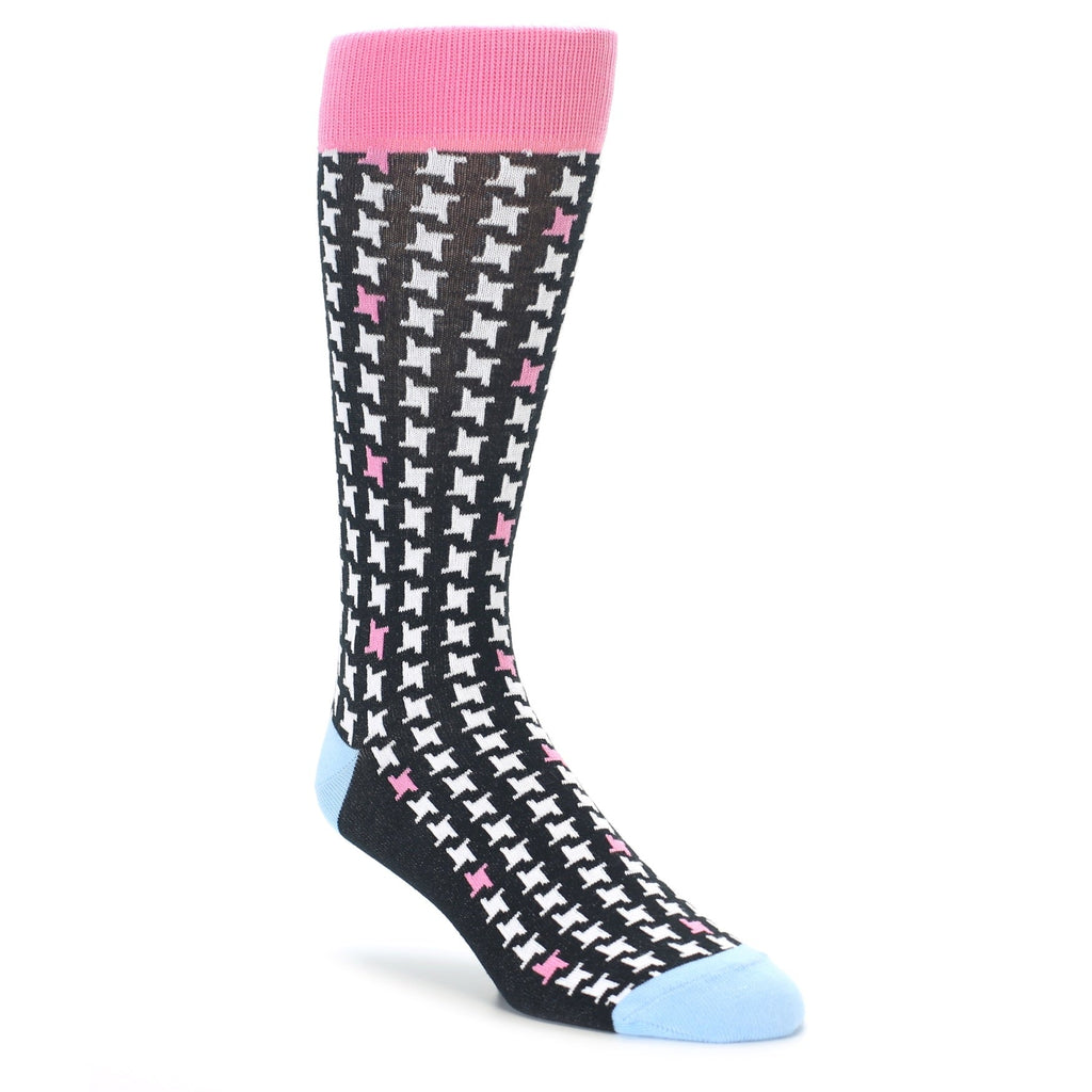 Pink Black White Houndstooth Men’s Dress Socks