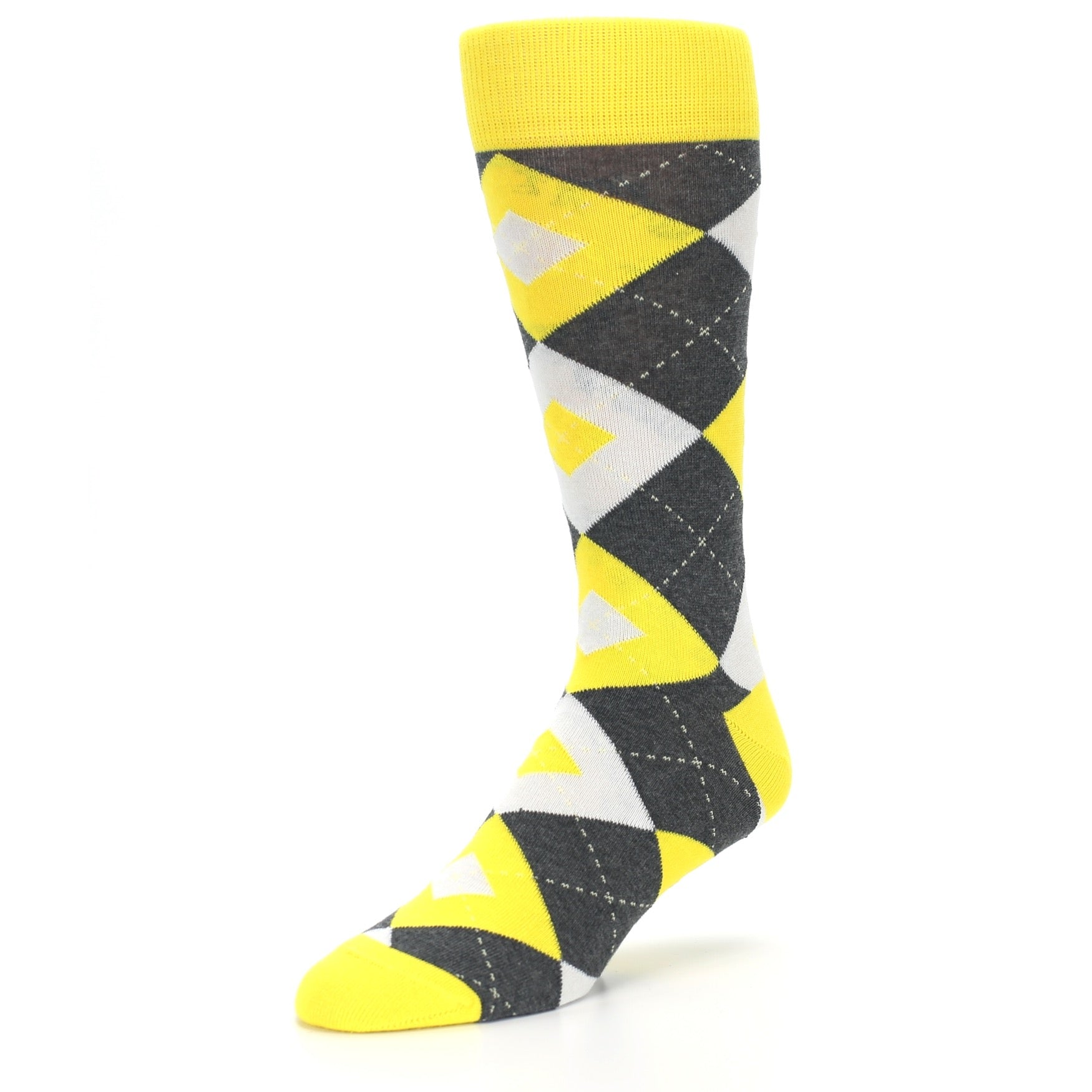 Daisy Gray Argyle Wedding Groomsmen Men’s Dress Socks