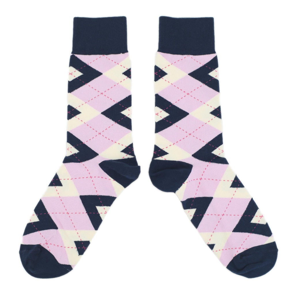 Candy Tickled Pink Navy Argyle Wedding Groomsmen Men's Dress Socks