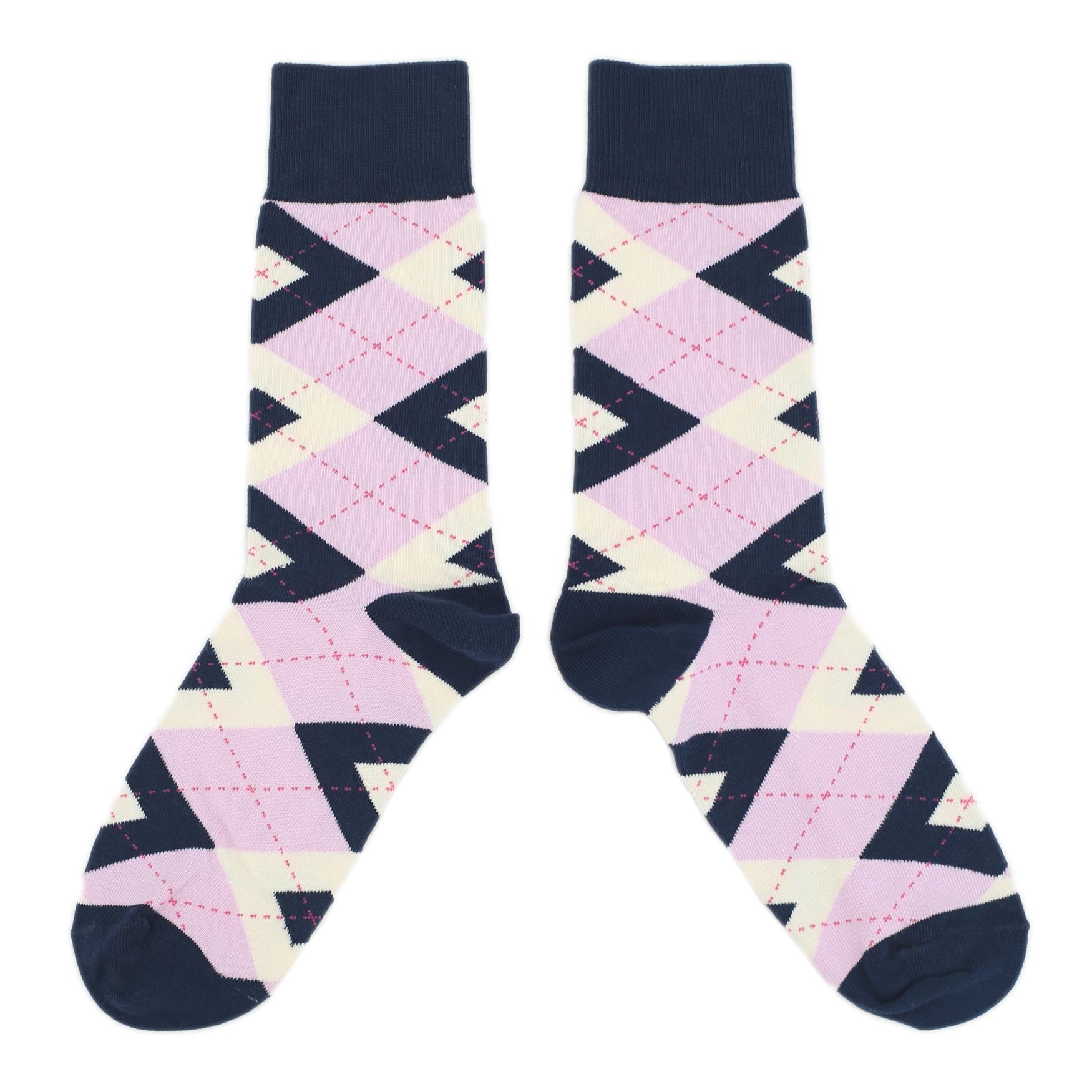 Candy Tickled Pink Navy Argyle Wedding Groomsmen Men's Dress Socks