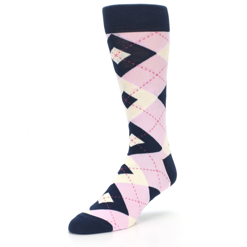Candy Tickled Pink Navy Argyle Wedding Groomsmen Men's Dress Socks