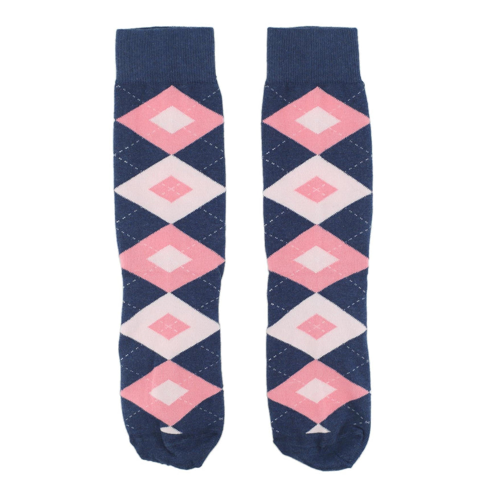 Flamingo Petal Pink Navy Argyle Wedding Groomsmen Men’s Dress Socks