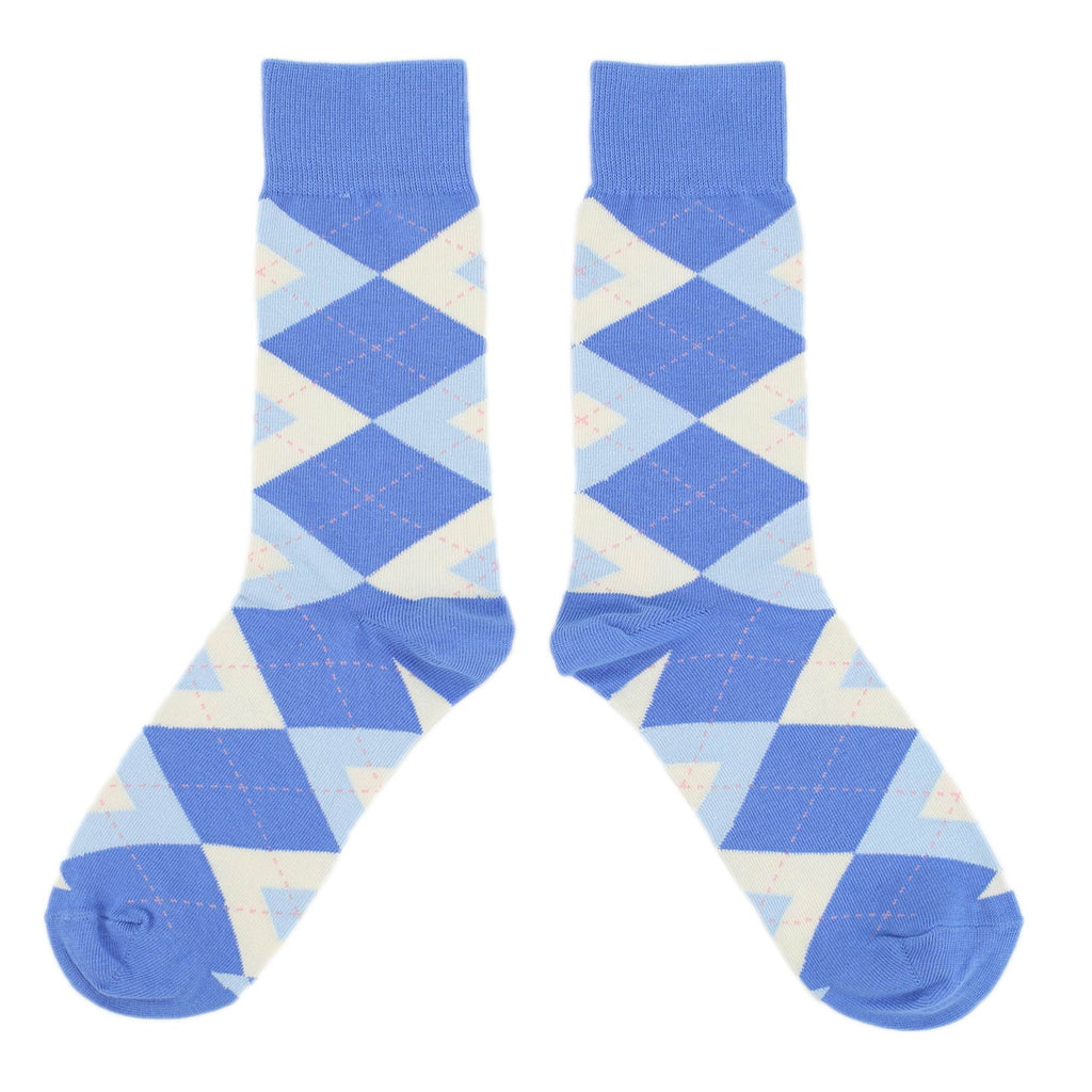 Cornflower Blue Argyle Wedding Groomsmen Men’s Dress Socks