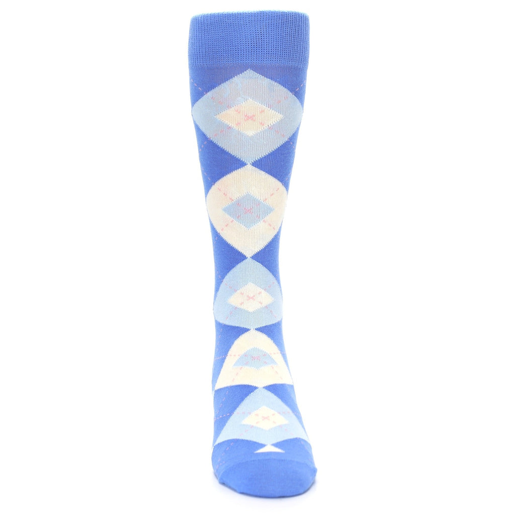 Cornflower Blue Argyle Wedding Groomsmen Men’s Dress Socks