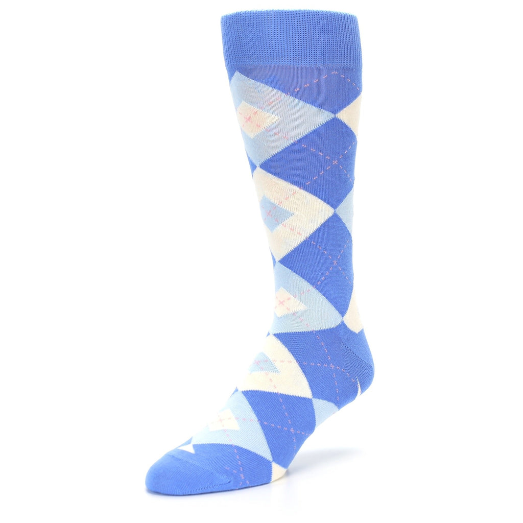 Cornflower Blue Argyle Wedding Groomsmen Men’s Dress Socks