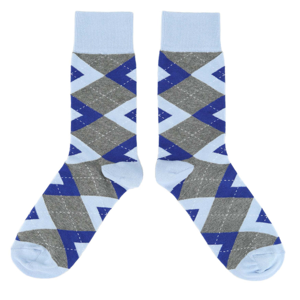 Ice Blue Cobalt Gray Argyle Men’s Dress Socks