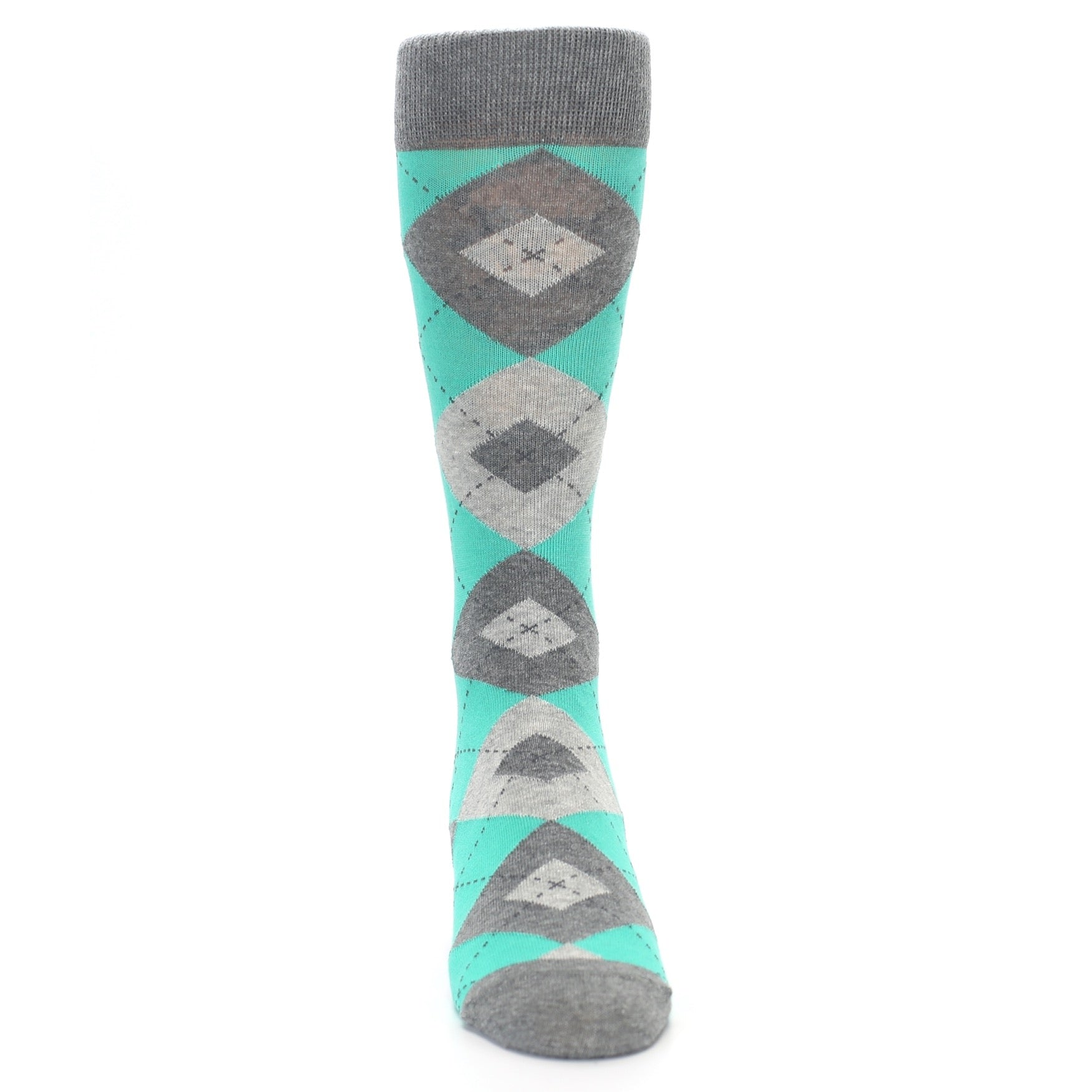Turquoise Gray Argyle Wedding Groomsmen Men’s Dress Socks