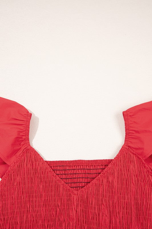 Cotton Flutter Smocked High Waist Ruffle Maxi