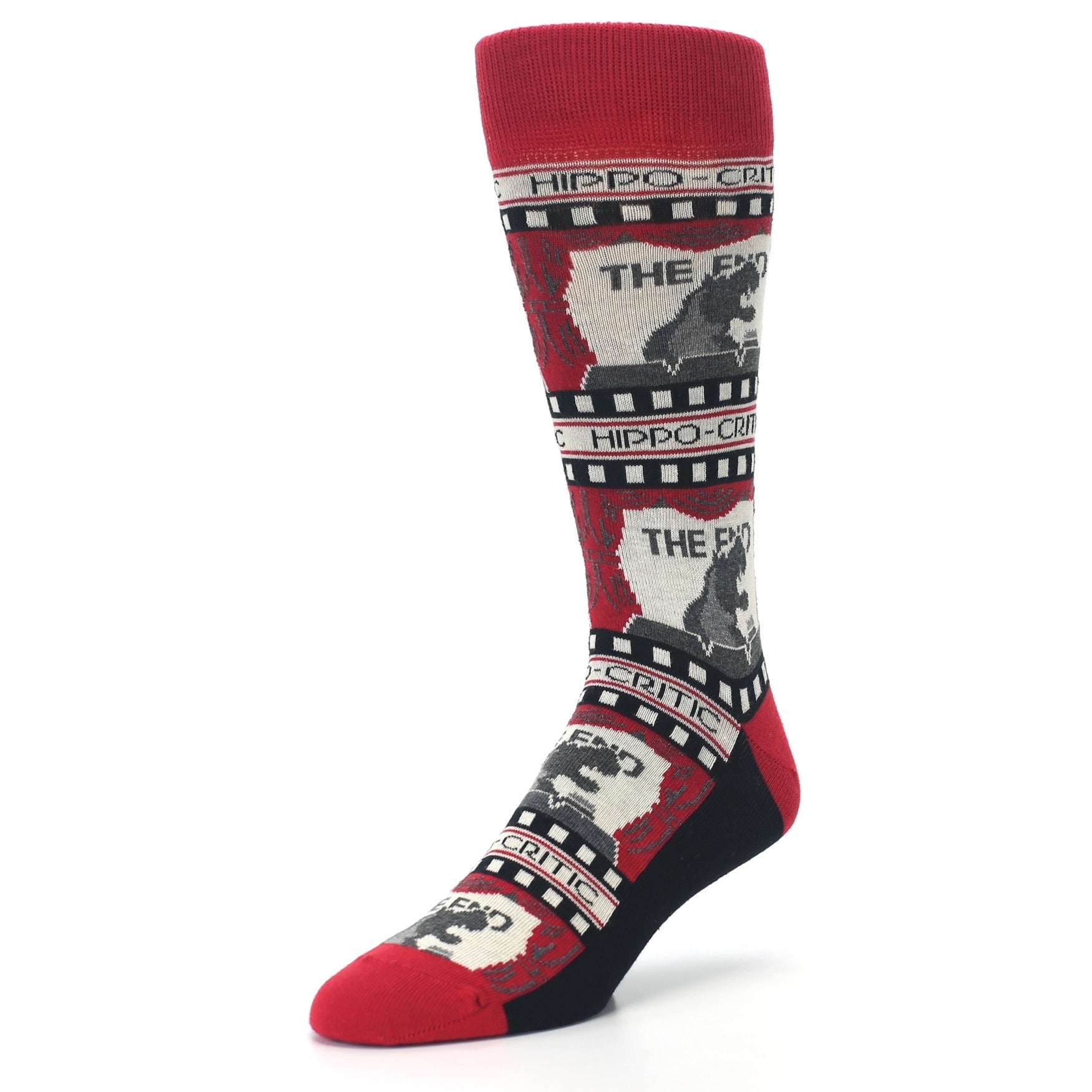 Red Movie Theater Hippo-Critic Socks - Men's Novelty Dress Socks