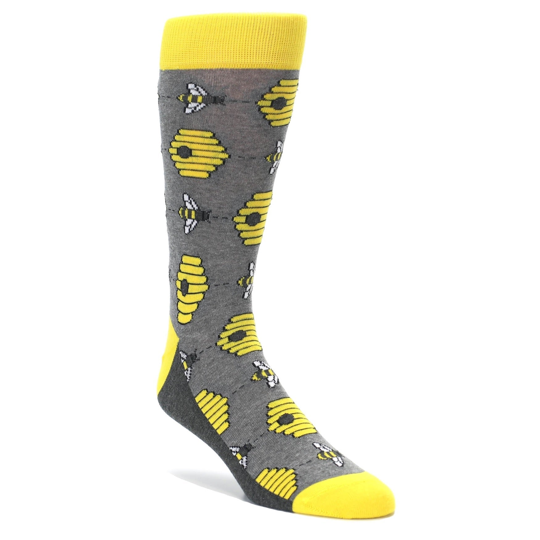 Gray Yellow Honey Bees Men's Dress Socks