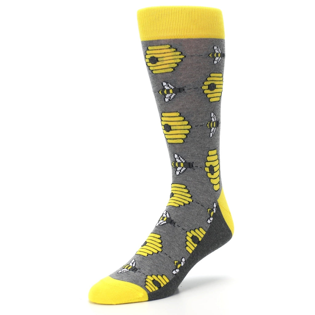 Gray Yellow Honey Bees Men's Dress Socks