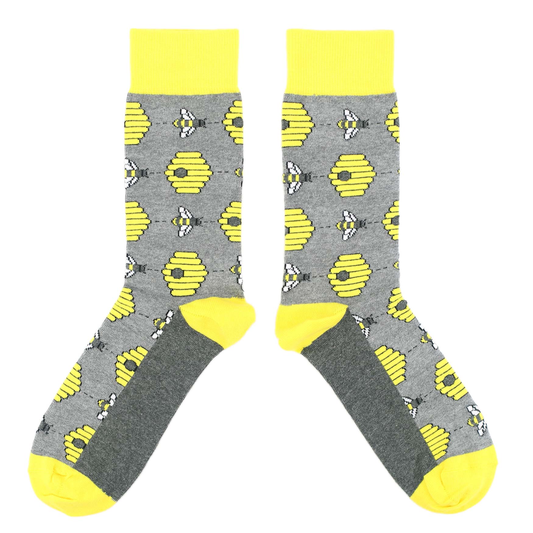 Gray Yellow Honey Bees Men's Dress Socks