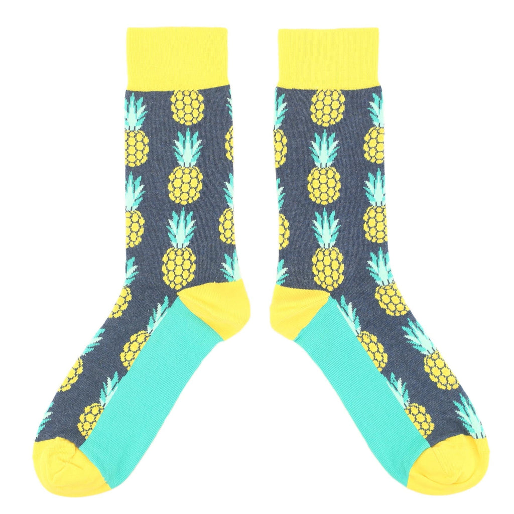 Navy Yellow Pineapple Men's Dress Socks
