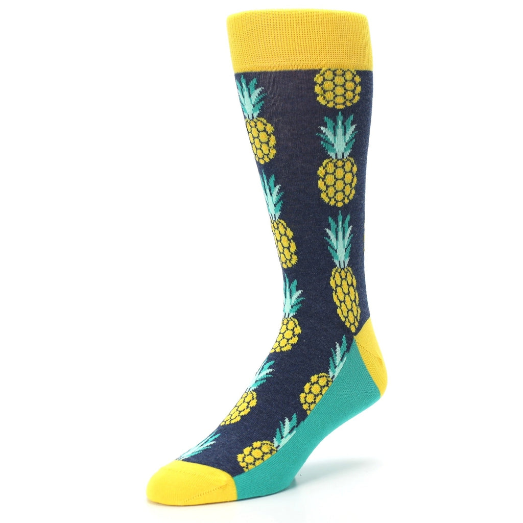 Navy Yellow Pineapple Men's Dress Socks