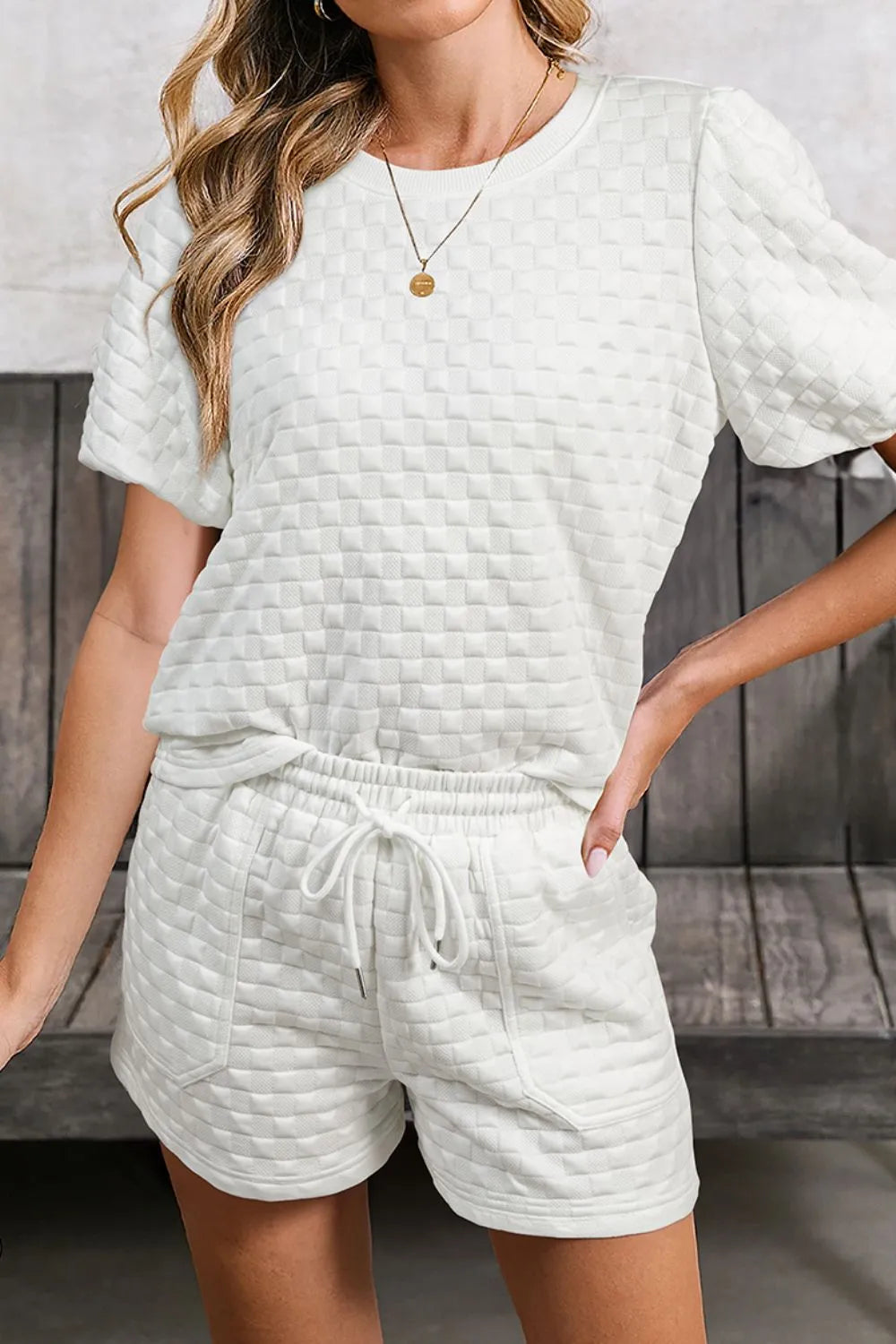 Checkered Texture Top and Shorts Set