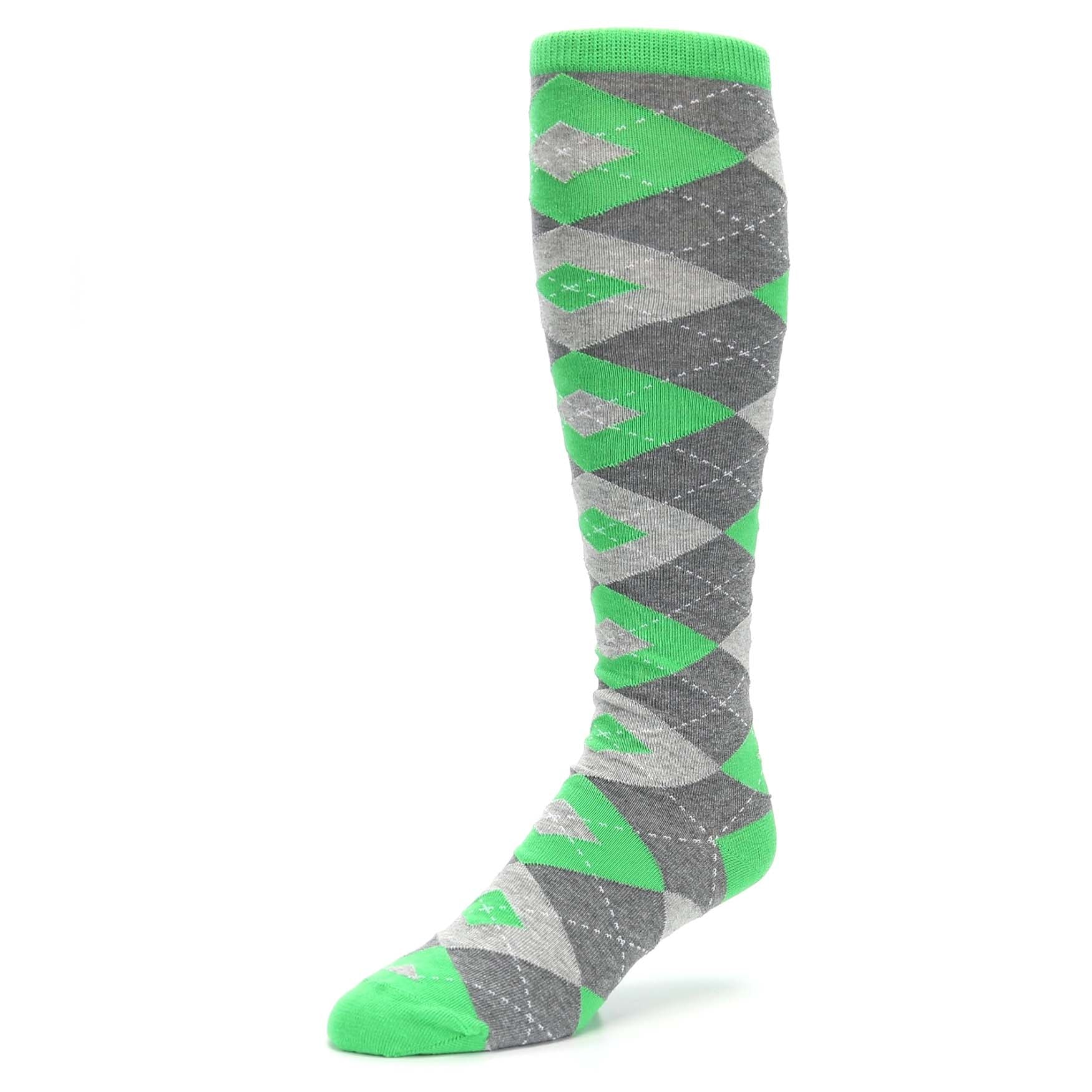 Kelly Green Gray Argyle Socks - Men's Over-the-Calf Socks