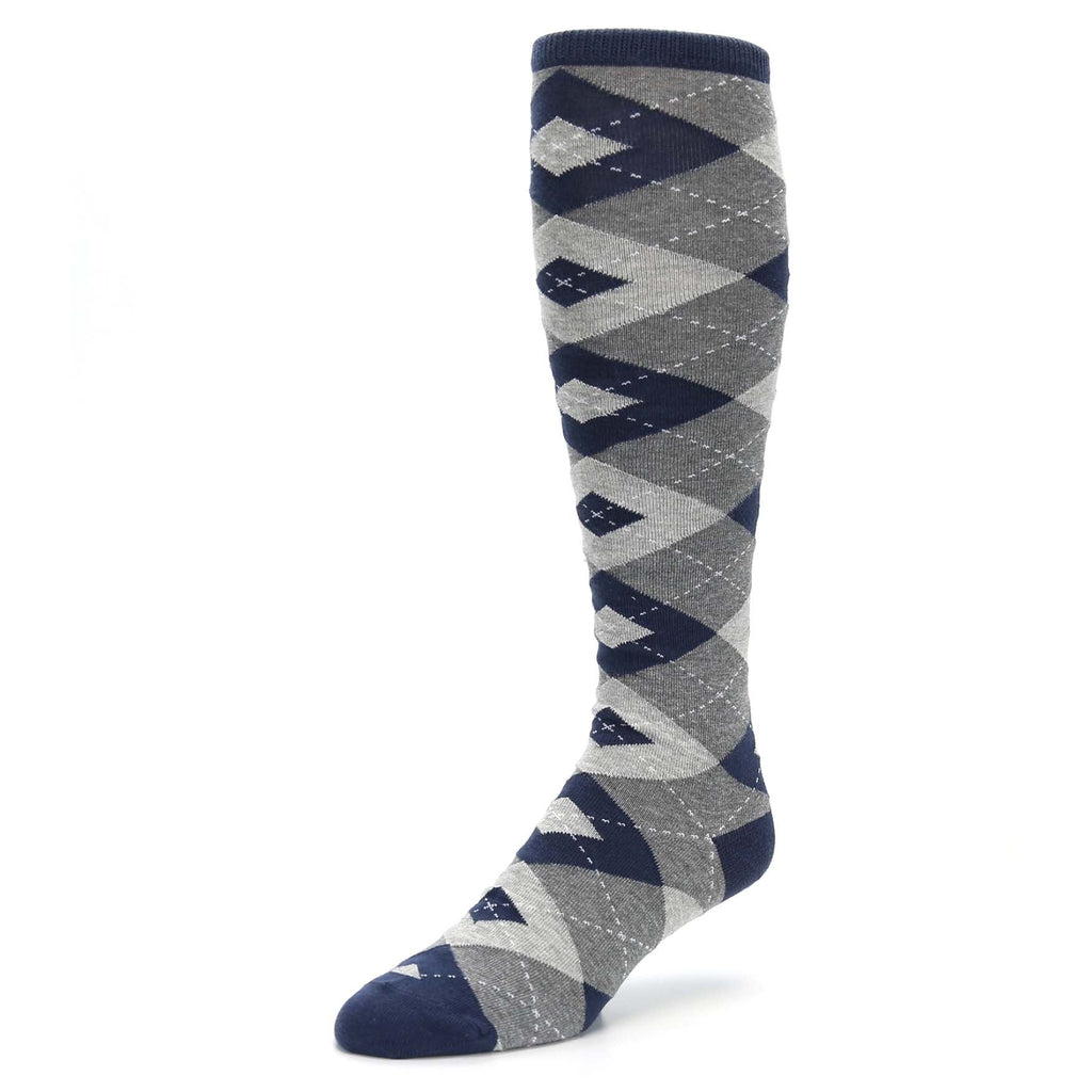 Navy Gray Argyle Socks - Men's Over-the-Calf Socks