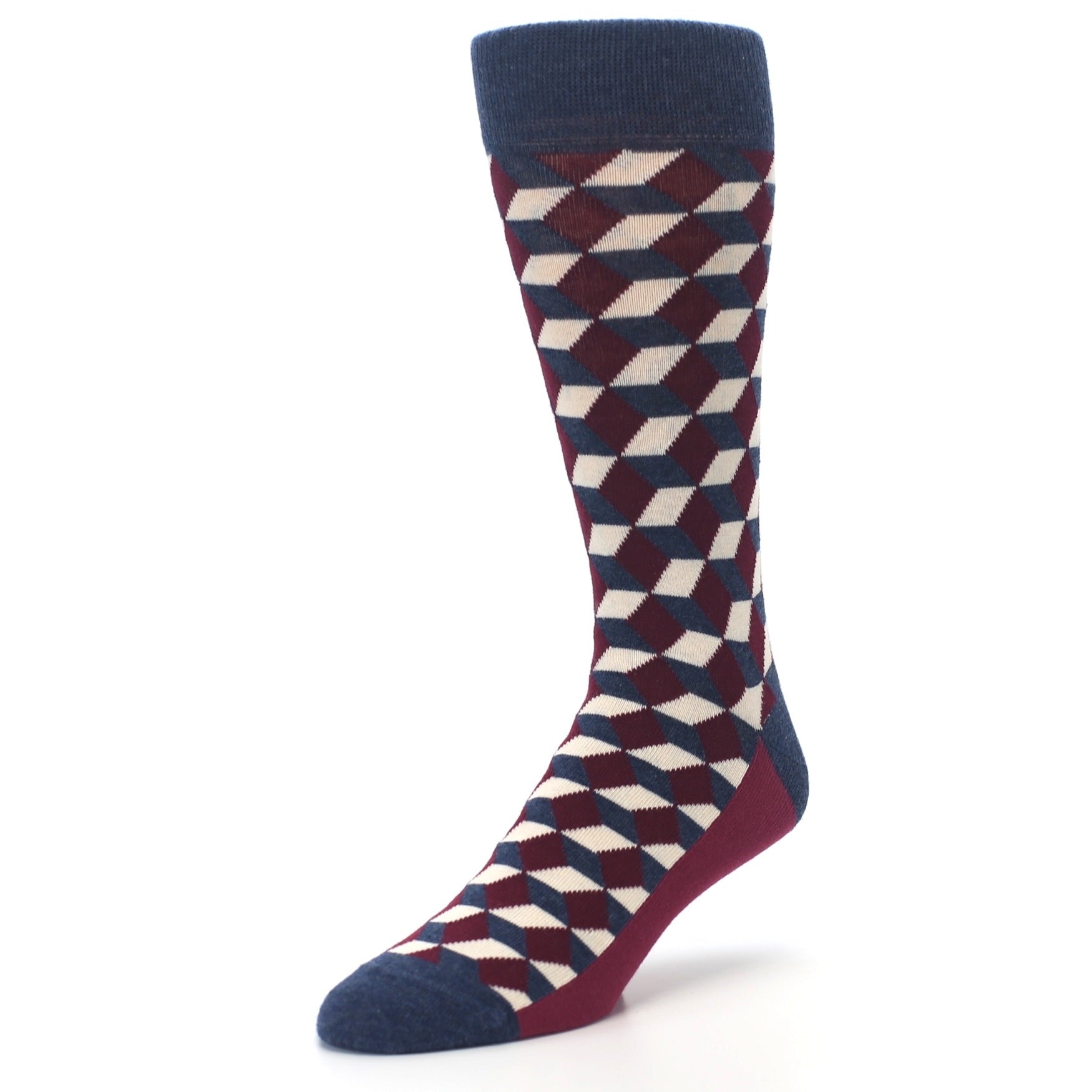 Burgundy Navy Beeline Optical Men's Dress Socks