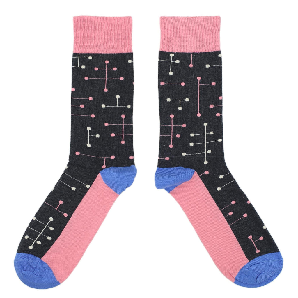 Pink Charcoal White Dot Line Men's Dress Socks