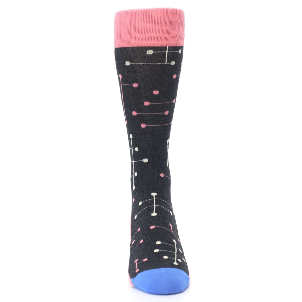 Pink Charcoal White Dot Line Men's Dress Socks