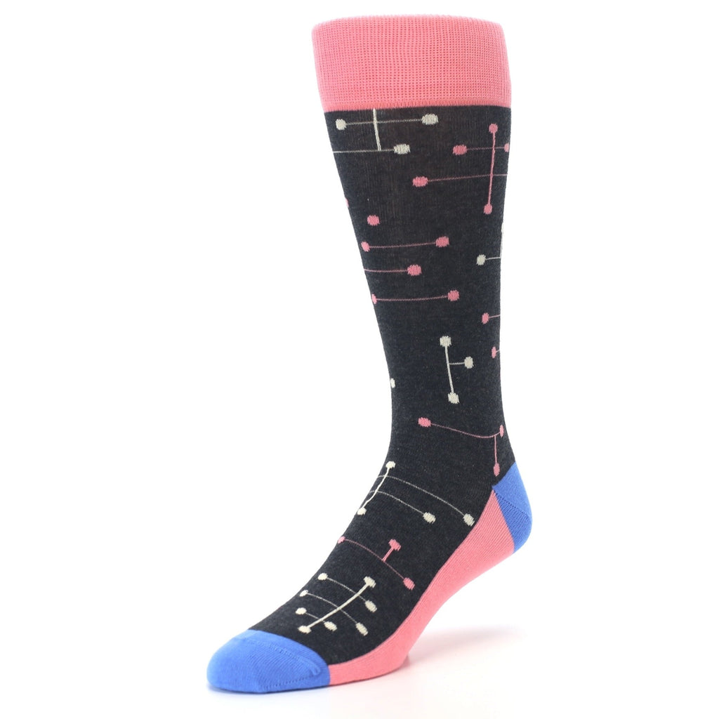 Pink Charcoal White Dot Line Men's Dress Socks
