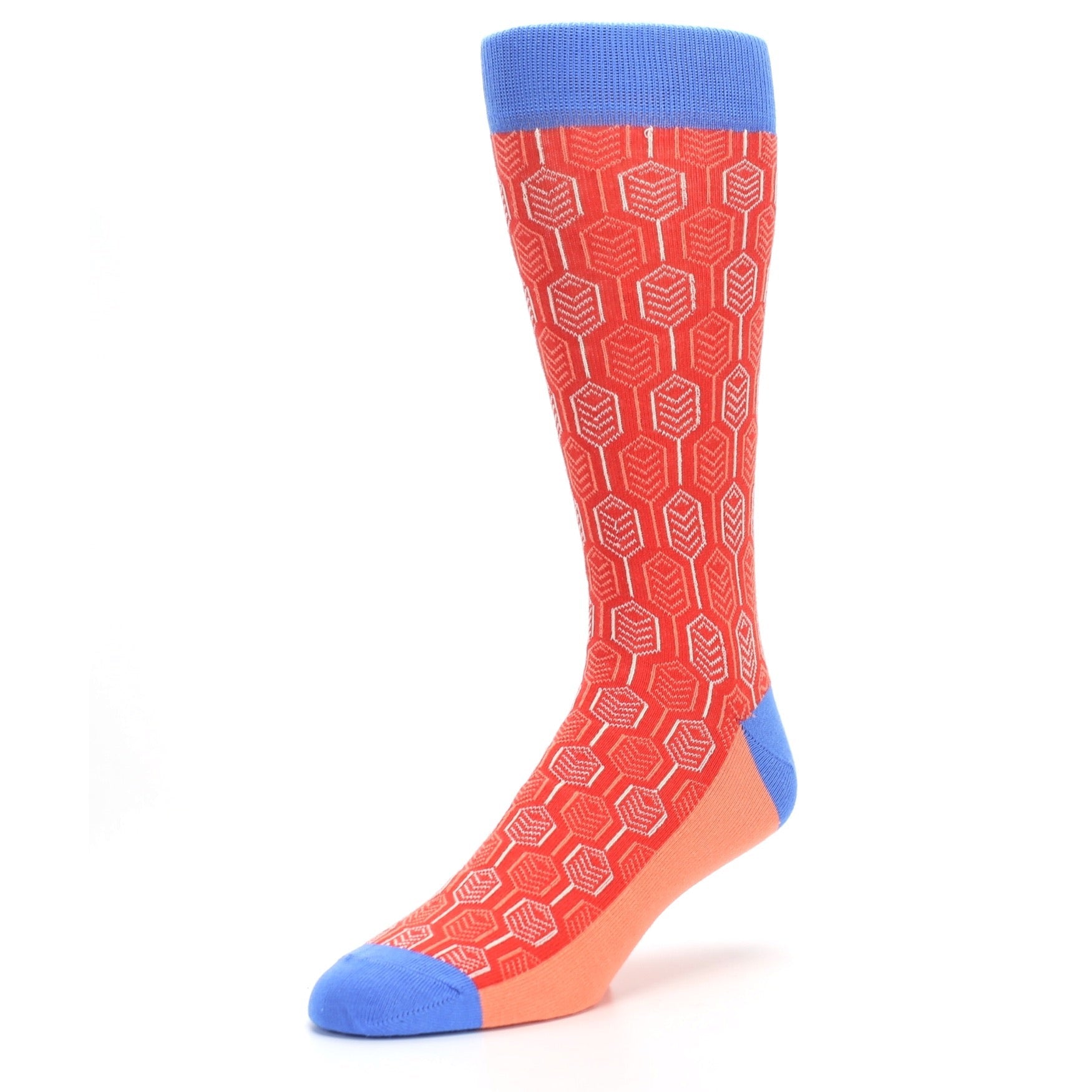 Persimmon Red Blue Feather Optics Men's Dress Socks