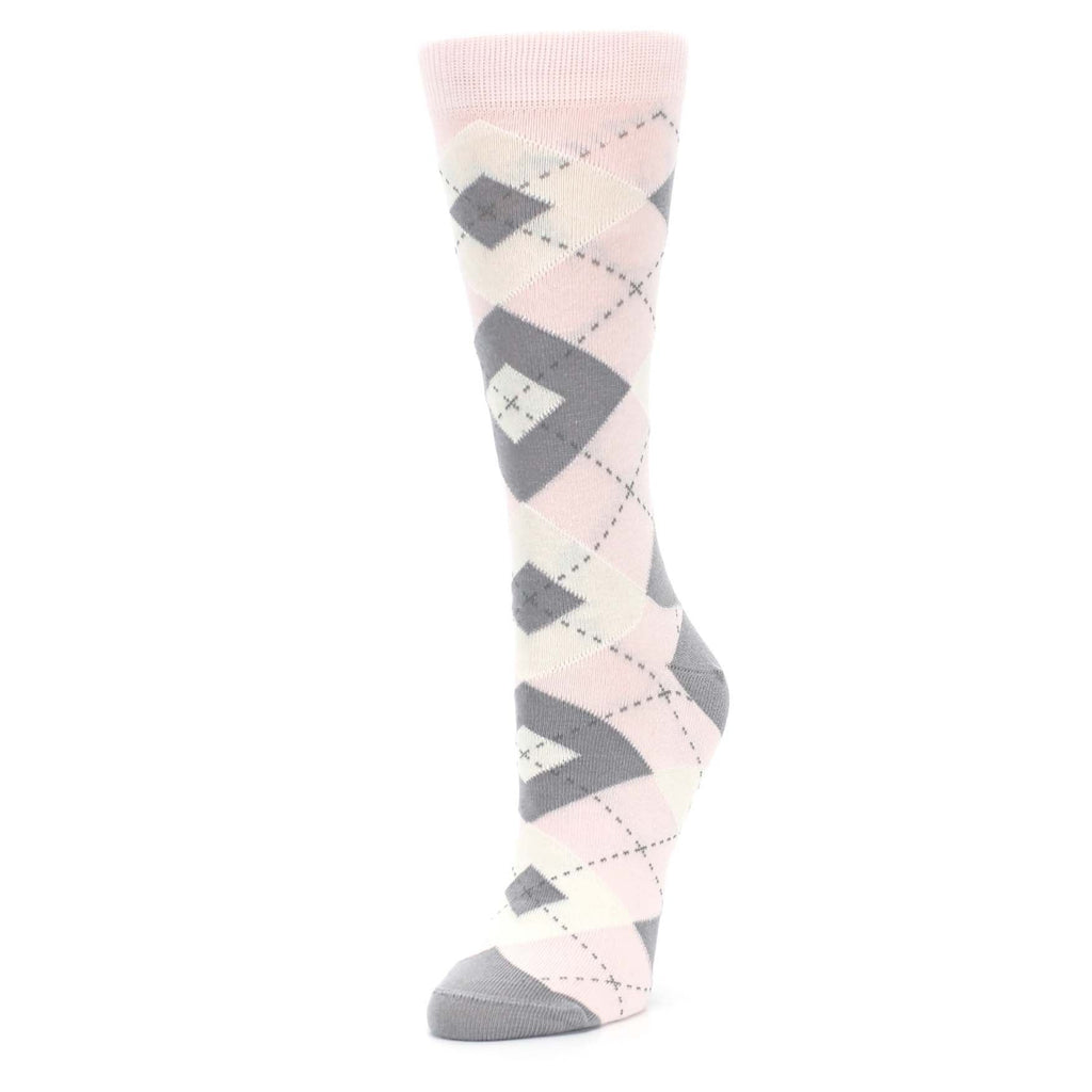 Blush Light Pink Gray Argyle Women's Dress Socks