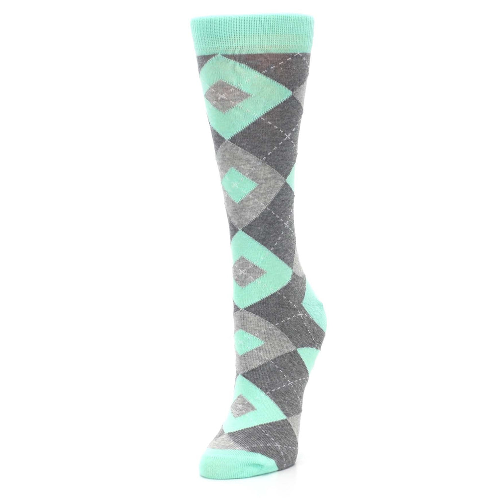 Mint Green Gray Argyle Women's Dress Socks
