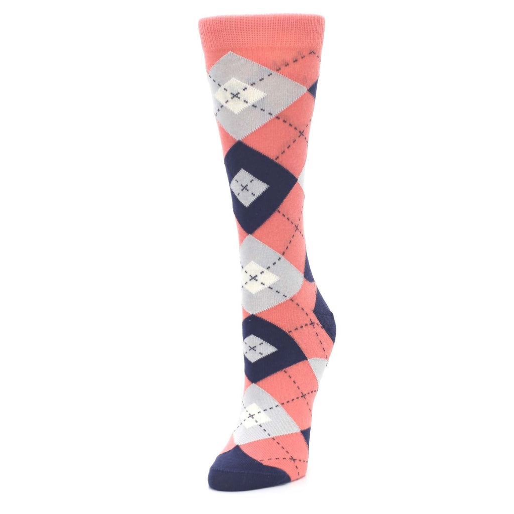 Coral Navy Argyle Women's Dress Socks