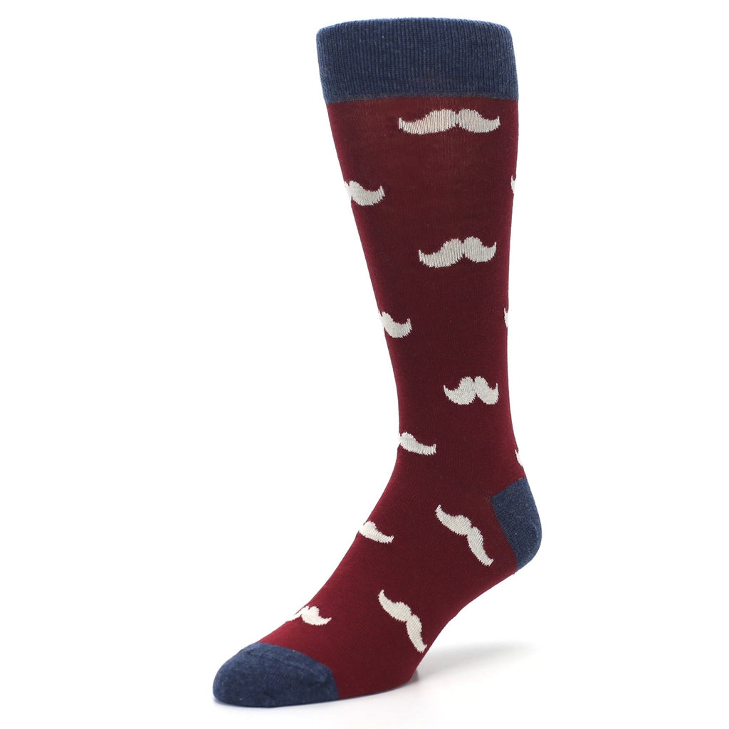 Burgundy Mustache Socks - Men’s Novelty Dress Socks