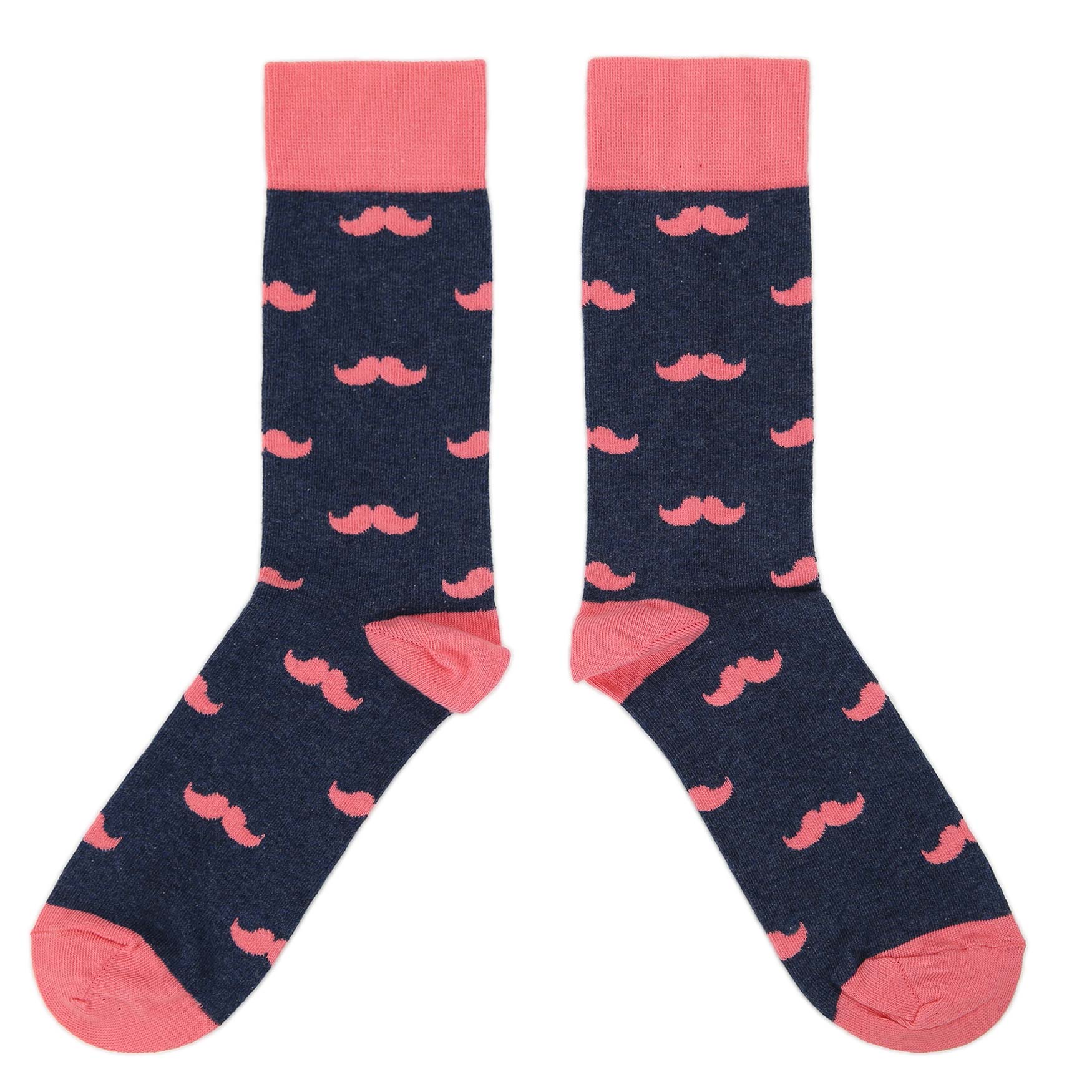 Coral Navy Mustache Groomsmen Wedding Men’s Dress Socks