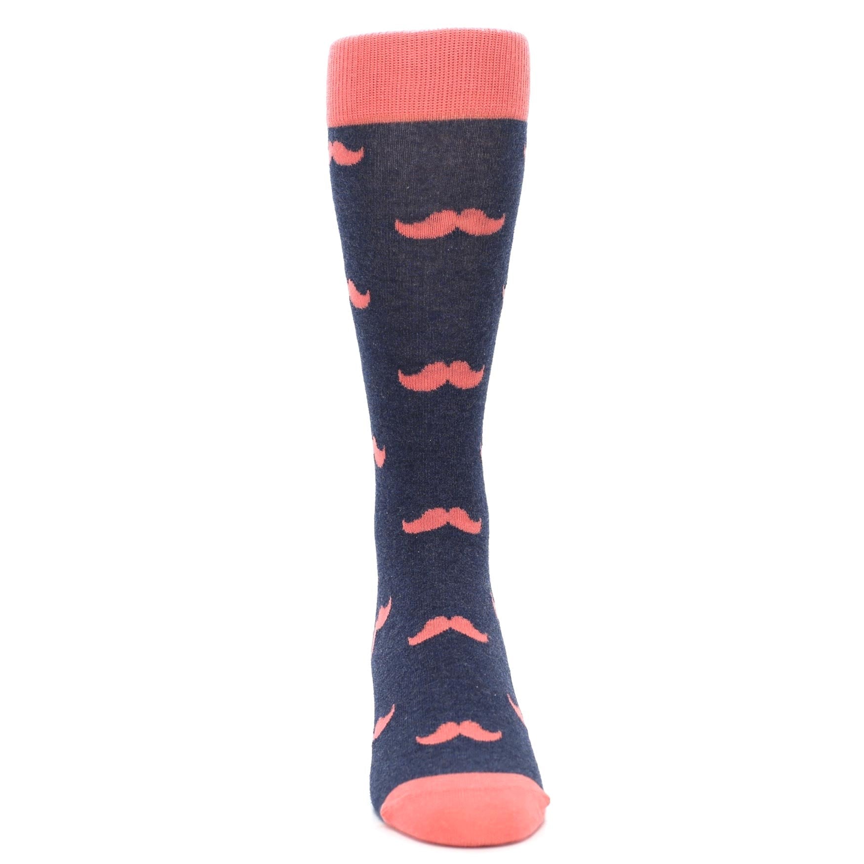 Coral Navy Mustache Groomsmen Wedding Men’s Dress Socks