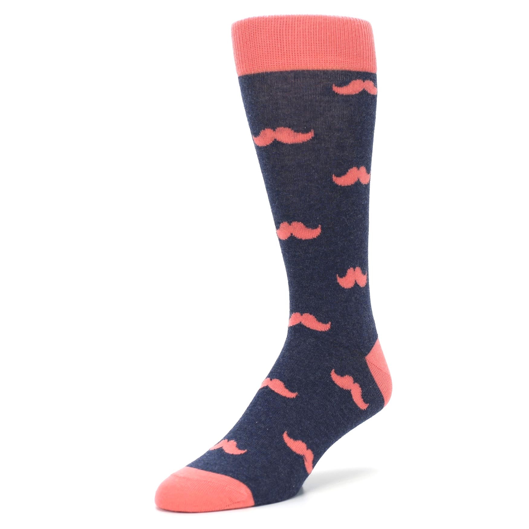 Coral Navy Mustache Groomsmen Wedding Men’s Dress Socks