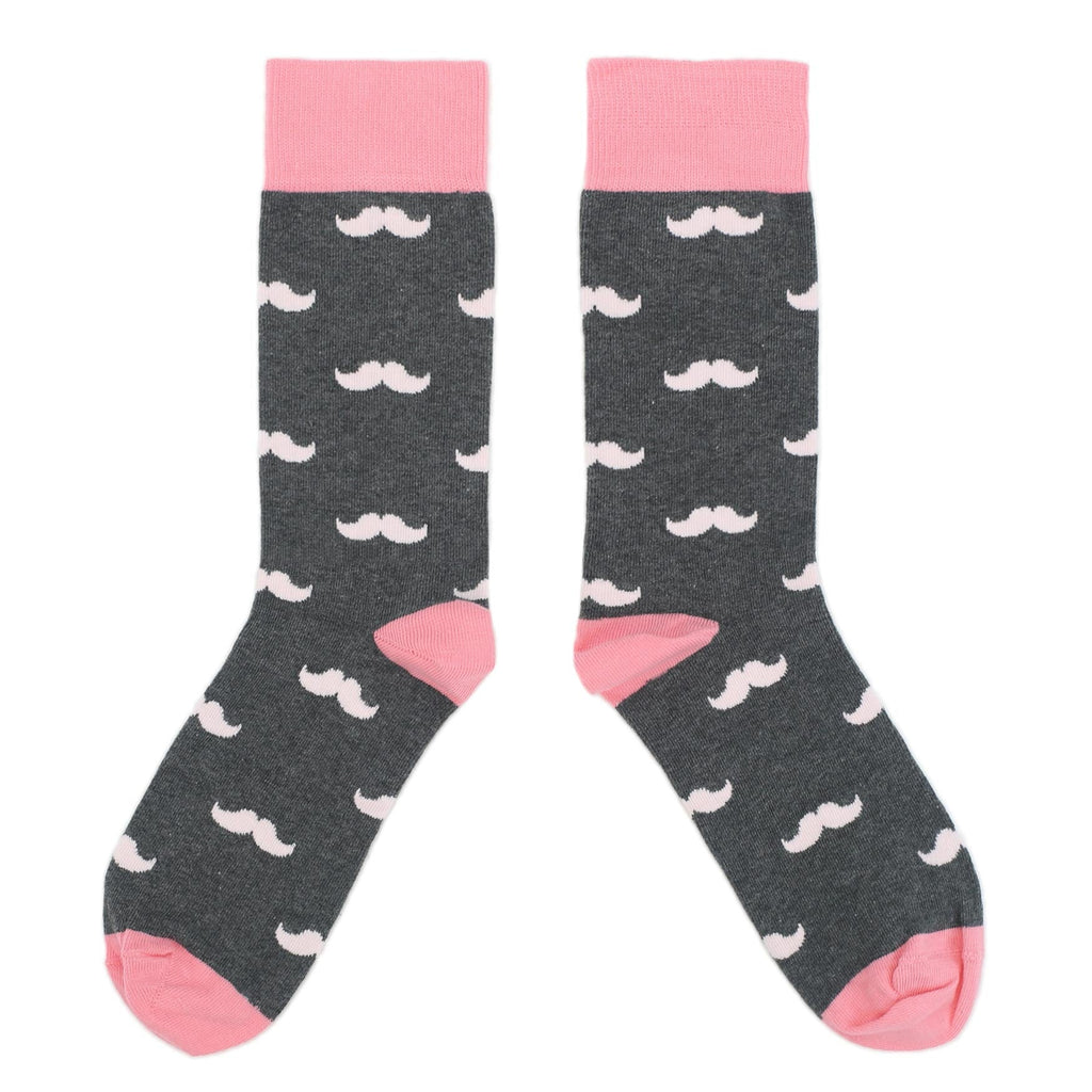 Petal Flamingo Pink Gray Mustache Groomsmen Wedding Men’s Dress Socks