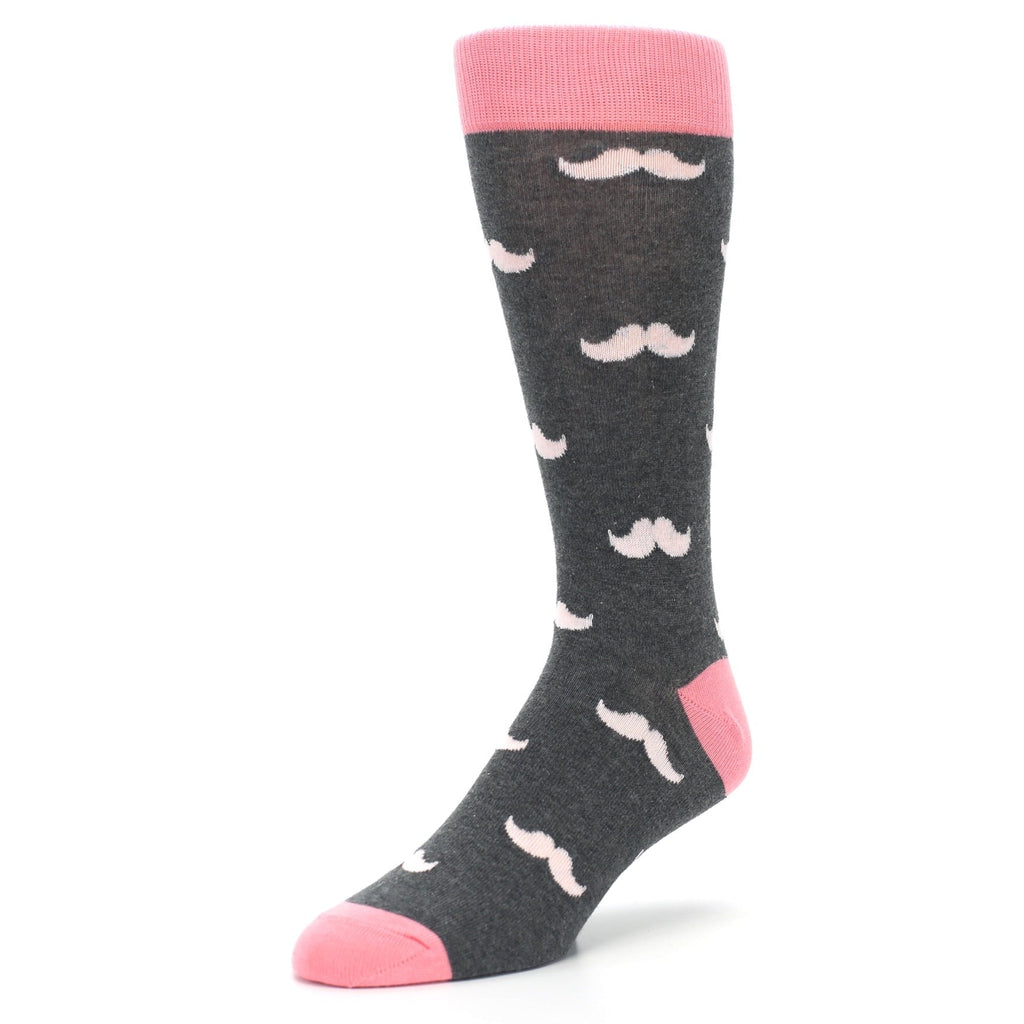Petal Flamingo Pink Gray Mustache Groomsmen Wedding Men’s Dress Socks