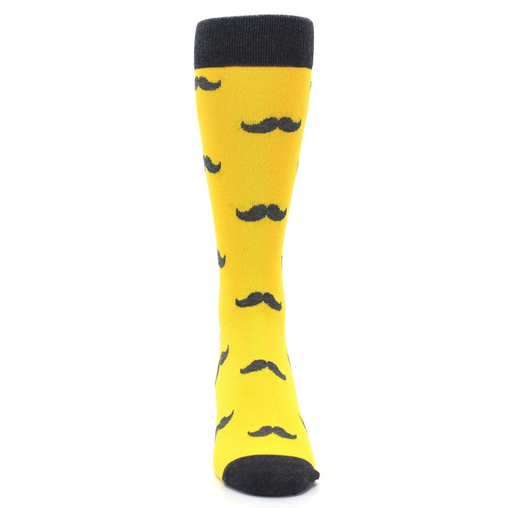 Golden Yellow Gray Mustache Groomsmen Wedding Men’s Dress Socks