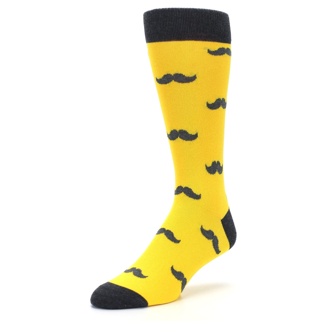 Golden Yellow Gray Mustache Groomsmen Wedding Men’s Dress Socks