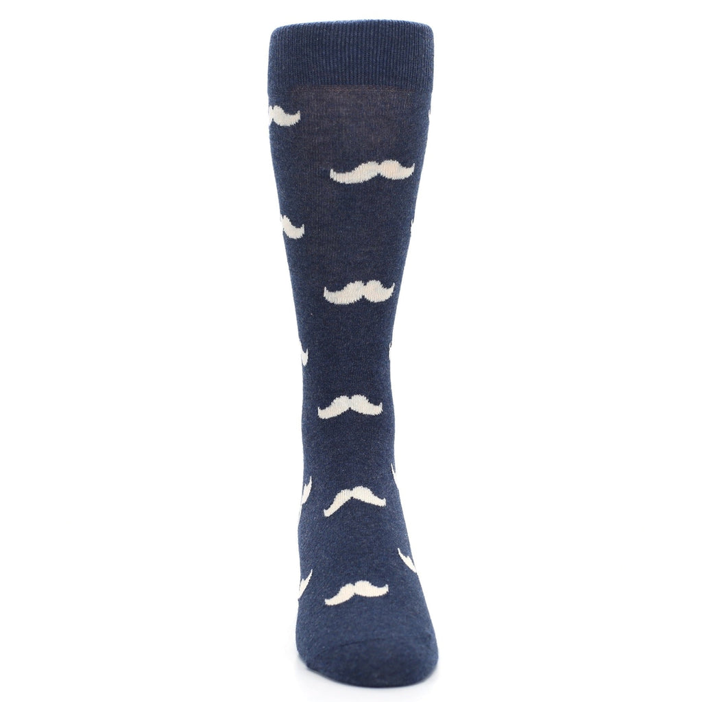Heathered Navy Mustache Groomsmen Wedding Men’s Dress Socks