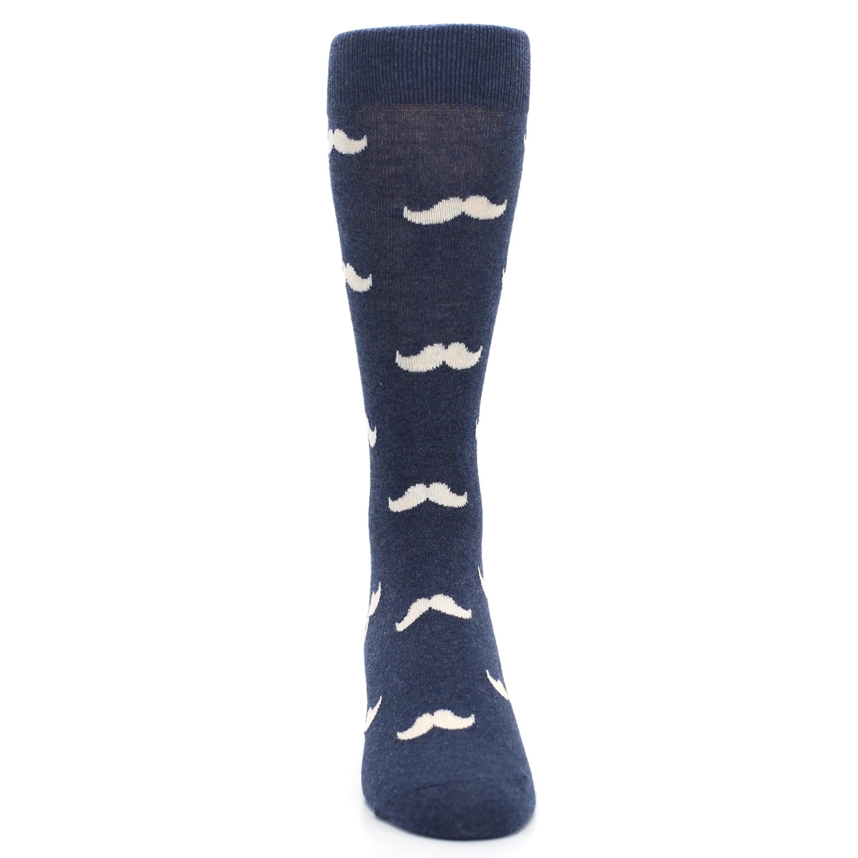 Heathered Navy Mustache Groomsmen Wedding Men’s Dress Socks